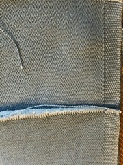 Med. blue cotton canvas/satin weave fabric, 90.5″ (2.1yd)L x 47″W, new bolt cut