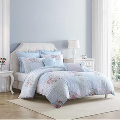Hope Patchwork 7-Piece Blue Pink and Green 100% Cotton Full/Queen Bonus Duvet Co