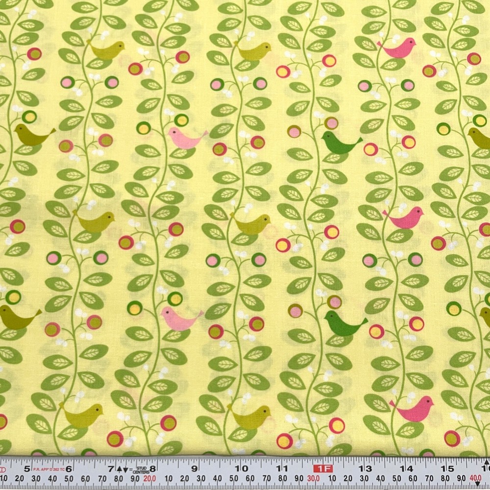 HopScotch for Red Rooster Fabrics Birds Yellow Cotton Fabric by the HALF YARD