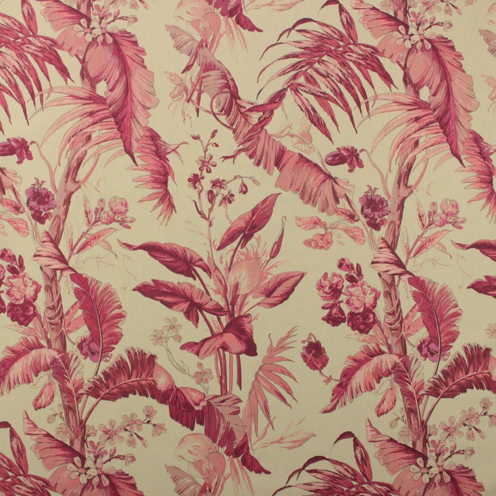 BRAEMORE BAMBOO PALM BERRY PINK TROPICAL FLORAL MULTIPURPOSE FABRIC BY YARD 54″W
