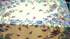 “Rayon Challis Fabric by the Yard – Off-White with Pink and Royal Blue Floral an
