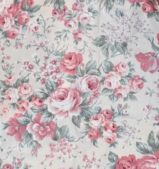 Vintage Joan Kessler Rose Floral Print Fabric Cotton Crisp Cottage Romantic 4 Yd
