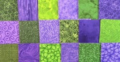 (54) 5″ Squares – Purple & Green Color Combo – 100% Cotton Fabric – 5781
