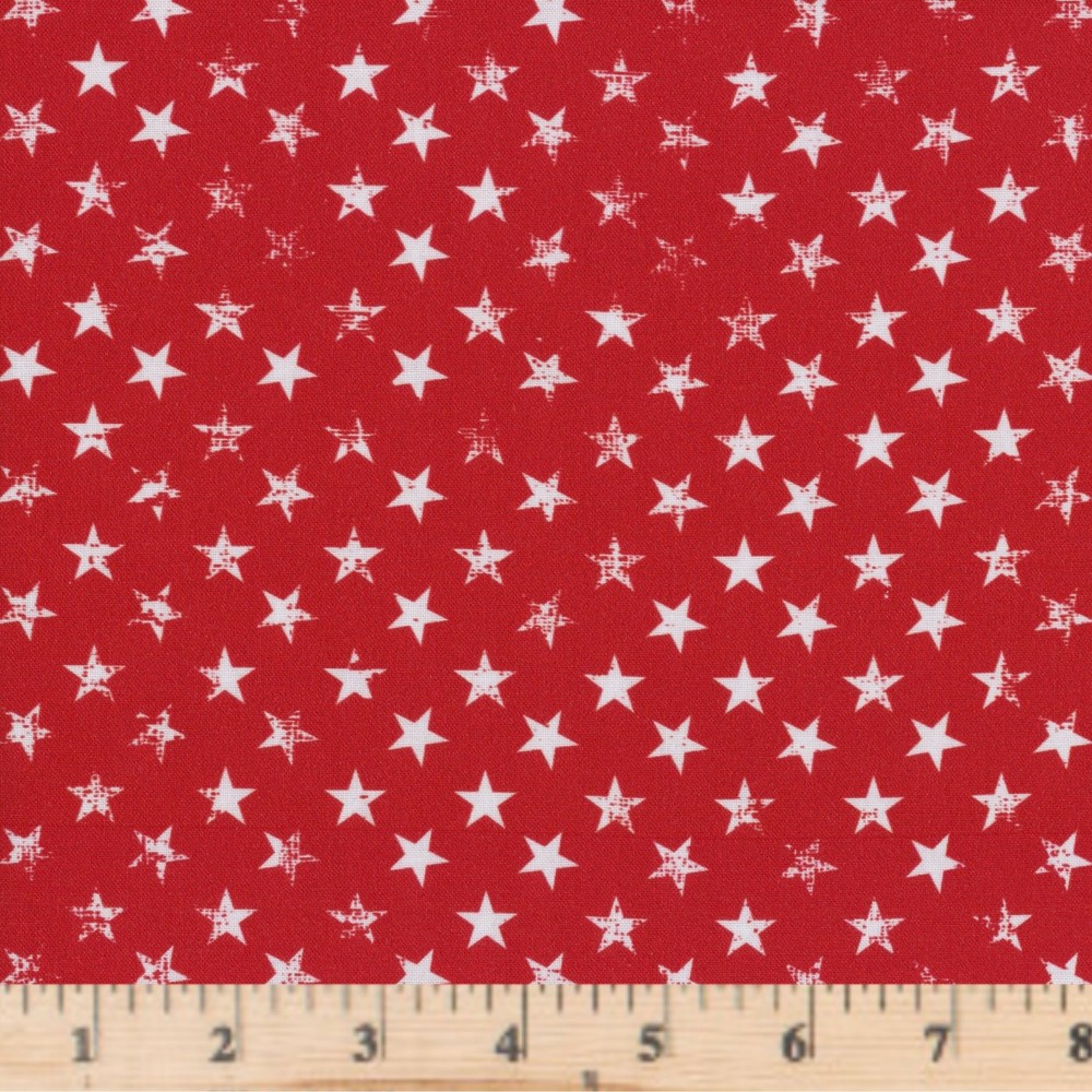 American Faded Stars Red Patriotic 4th of July 100% Cotton Fabric By half yard