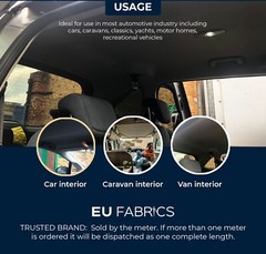 BLACK CAR HEADLINER FABRIC 2MM FOAM BACKED Automobile Trimmings Upholstery 140CM