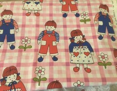VTG Unused Triple Shield Copr Pink Plaid W/ Rag Dolls Fabric 2yds X 48” Wide