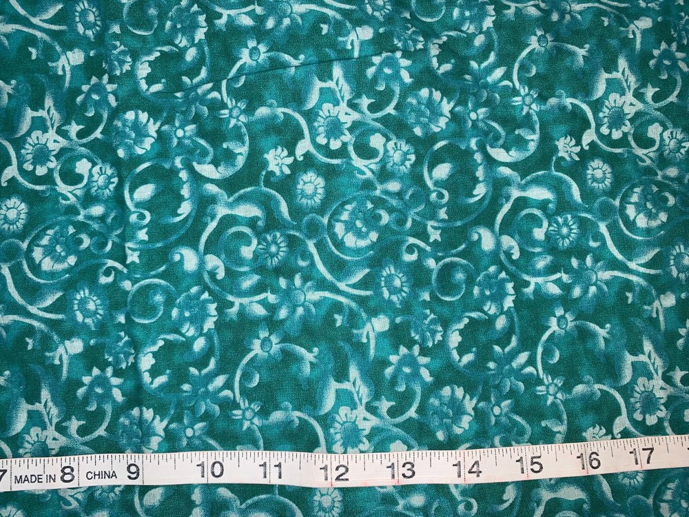 NEW Elegant Teal Blue Floral 100% Cotton Fabric Sold By 1/2 Yard More Available