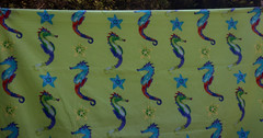 Sea Horse Star Fish Kids Large Print Duck? Fabric Green Blue Multi BTY 60″w