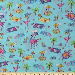 Flamingo Beach Fabric by the Yard, Tropical Summer Quilting Cotton, t6/13