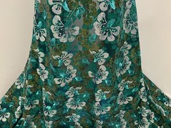 Teal Green White Iridescent Embroidered SEQUINS Lace fabric 50” Width 1 Yard