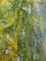 Multicolor & Sage green Spring Floral Metallic Lace, Fabric By the Yard 62″ W