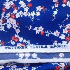 Vintage Whittaker Textile Imports Knit Floral Fabric Blue White 60″ W 1 2/3 yds