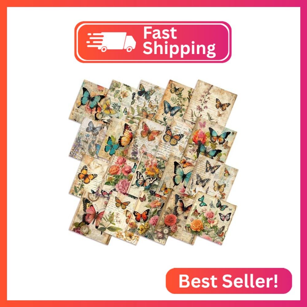 HunnmingRe 20 Pcs 10”x10” Vintage Butterfly Quilting Fabric Square Retro Flora