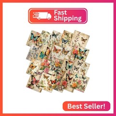HunnmingRe 20 Pcs 10”x10” Vintage Butterfly Quilting Fabric Square Retro Flora