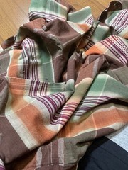 Futon Cover Grid Pattern Old Fabric Check Orange Brown Green Vintage
