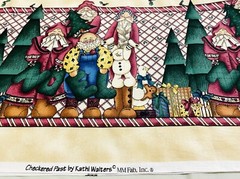 3 yds Kathi Walters Christmas Fabric Double Borders Tablecloth Size 108″ X 45″