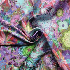 Aqua/Pink Digital Floral Cotton Sateen Lawn -So Light! Venice by Kaufman Fabrics