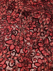 Red Black Rhinestone Beads Embroidery Lace fabric 50” Width 1 Yard