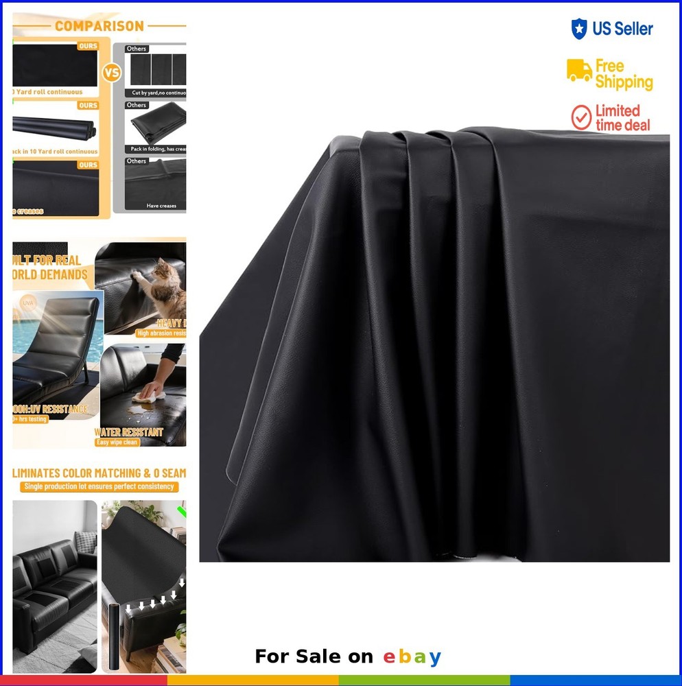 Marine Vinyl Upholstery Faux Leather 3 Yard Roll 54×108 Inches Black Waterproof