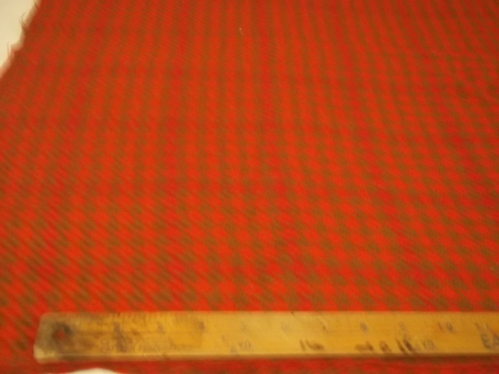 1+ Yds VINTAGE Dorr Mill Store 100% Wool Red Check Fabric For Sale