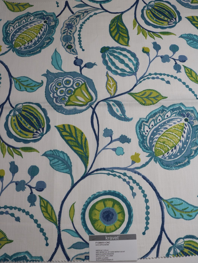 Kravet Clarke & Clarke Fabric Remnant 26″x26″ “Kayo” Color: Apple Denim