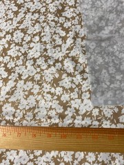 Retro polyester nylon blend fabric/white floral on tan background 42″ x 62″