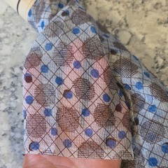 Vintage Boston Store 1 1/4 yd x 45″ White Blue Brown Geometric Remnant Fabric
