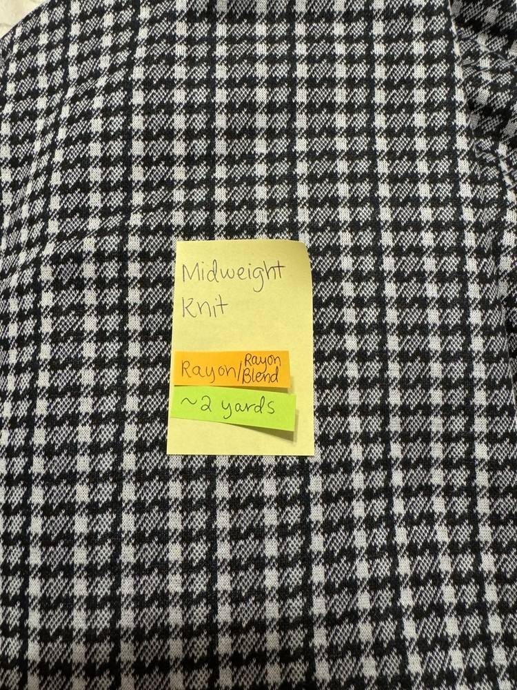 2.29m Houndstooth Plaid Grey Black White Midweight Rayon Knit Fabric