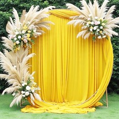Yellow Chiffon Sheer Wedding Arch Draping Fabric Curtains 28 In x 20ft 2 Panel