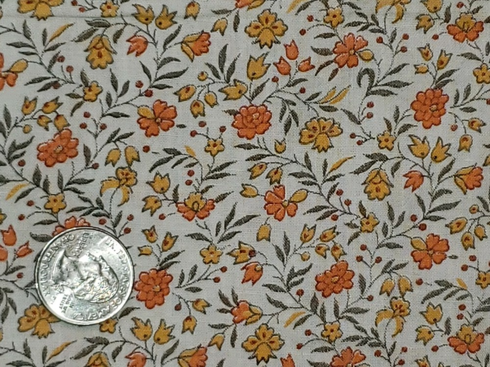 Orange Yellow Grey White Mini-Floral Unbranded Cotton Fabric w34″×L128″ Light
