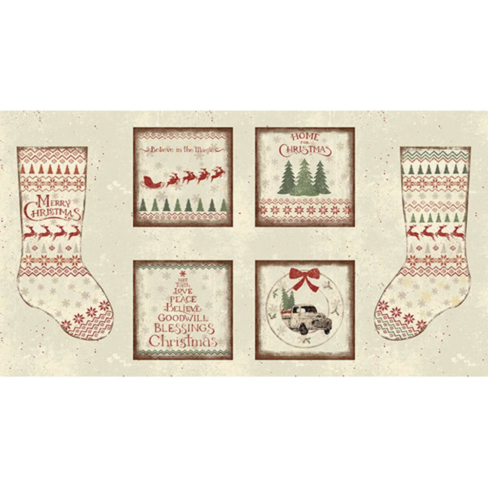 Home For Christmas Nursery DIY Quilting Fabric Throw Pillow Stocking Panel 24″