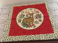 2 Reindeer Ivy Holiday Pillow Panels Cotton Fabric 14 x 14 In Red Green Festive