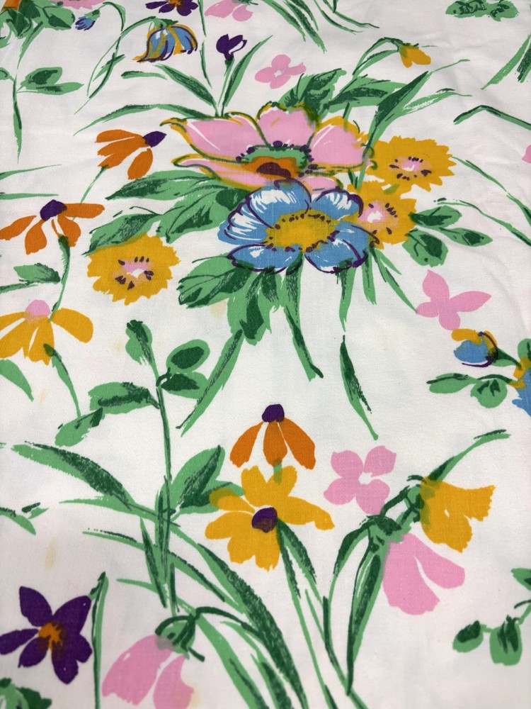Vtg Waverly Decor Floral Fabric White Background with Flowers Sun Country