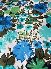 Dupont Upholstery Fabric Floral Print 1/2 yard x 46″ Blue/Green Vtg