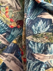 Fabric – Vintage Sharks Swimming in Coral Shamash and Sons Approx 132”L x 44” W