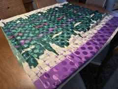 Vintage Silky Fabric, Purple, White, Green, 80s 45”x 2yds