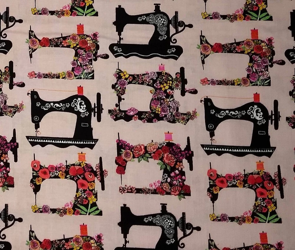Rose Fabric, Roses, Vintage Sewing Machine, Quilting Fabric, Cotton Material,