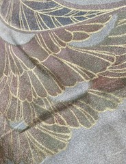 Vtg BTY Texoprint Netherlands Drapery Fabric Floral Satin Finish W/Gold Art Deco