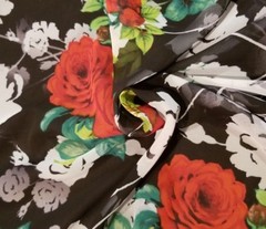 Black and White Floral-Print Chiffon with Lavish Red Roses