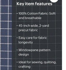 2yds Better Homes & Gardens navy blue & white windowpane grid patterned fabric