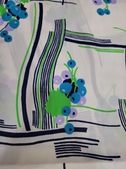 VTG 1972 Mid Century Fabric 4 Yards 44″ Blue Green Berry Geometric Mod Polyester