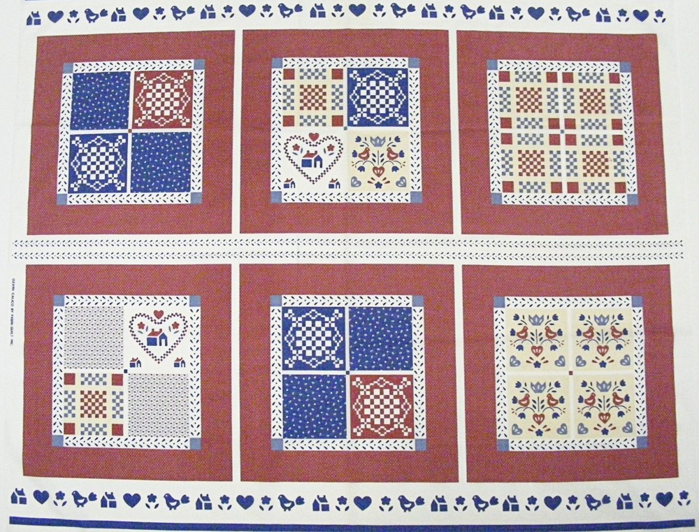 Vintage-Fabri-Quilt Ozark Calico fabric panel 35″x44″ with six 14″ x 14″ squares