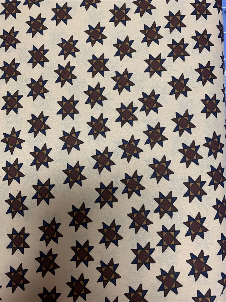 Meme’s Quilts Cream Red Green Folk Art Quilt Star 100% Cotton Fabric