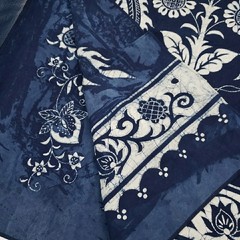 Peacock Floral Batik Fabric Chinese Indigo Cotton Y2K from Shanghai Museum 57×35