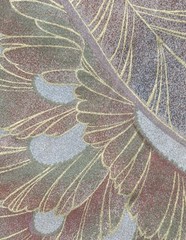 Vtg BTY Texoprint Netherlands Drapery Fabric Floral Satin Finish W/Gold Art Deco