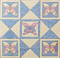 Vtg ~Pastels~”9-Patch Butterflies”~ Pink Border~Cotton Fabric Panel~ 16.5″x17″