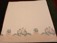 Pink & White Stripe Fabric with Single Scalloped, Floral Border – 70″ x 35″ wide