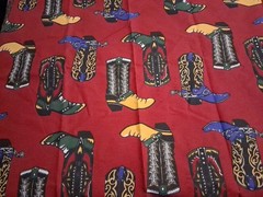 Cowboy Boots On Dark Red Cotton Fabric 36″ X 27″