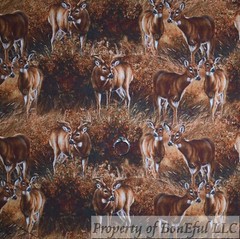 BonEful Fabric FQ Cotton Quilt Brown Deer Fawn Fall Tree Woods Nature Scenic Kid