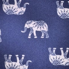 Navy Blue Indigo White Elephant Print Fabric Stretch Knit Blend 1 Yard 36 x 59